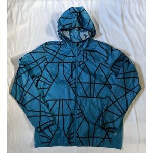 REEBOK Mens  Full Zip Windbreaker Rain Coat Jacket‎ Geometric Blue Black Sz XL